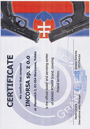 GRAND POWER INCORSA Dealer Certificate 260